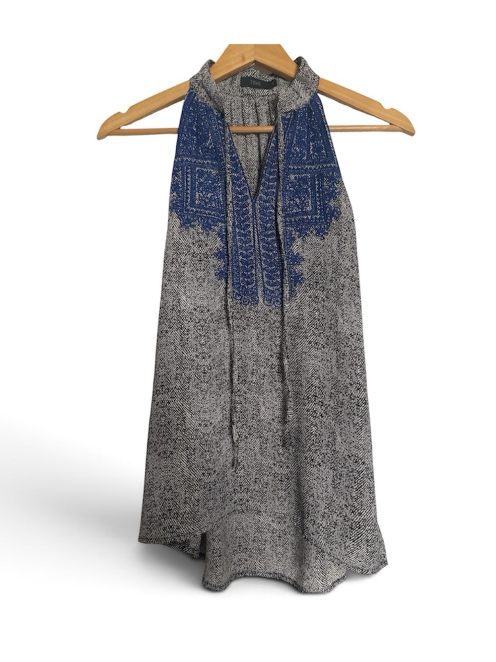 THML Blue & Gray Halter Knit Camisole with Embroidered Yoke